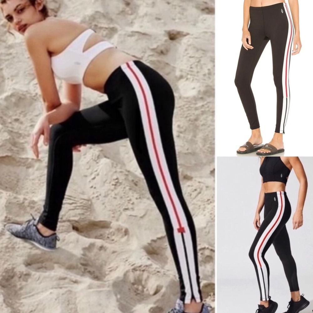 Free People Movement Women Dale Track Leggings Sz S Black Side Stripe Zip‎ Ankle